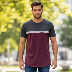 American Eagle Shirt Active Flex Burgundy Gray Workout Performance Stretch Sport